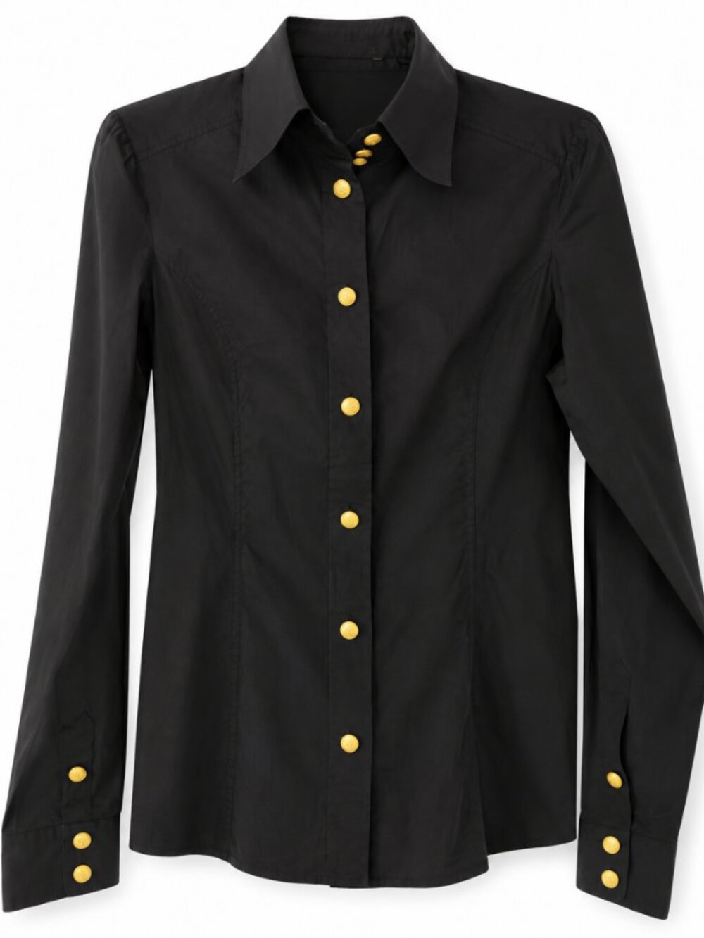 Dolce & Gabbana Womens black button up shirt with gold buttons- Size 4-6